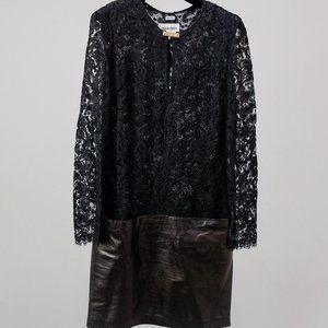 Emilio Pucci Leather and Lace Black Dress